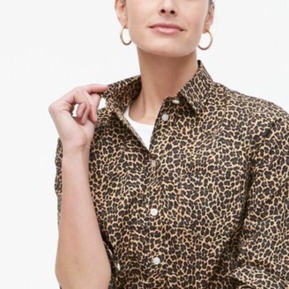 J. Crew Shirt Size 2 Curvy Stretch Leopard Animal Print - Picture 1 of 12
